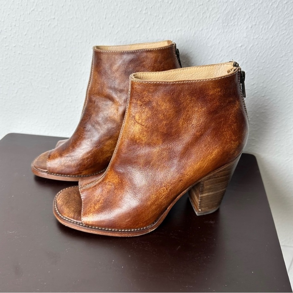 Bed Stu Onset Heeled Boot Womens Brown Leather Peep-toe Zipper Boots Size 10